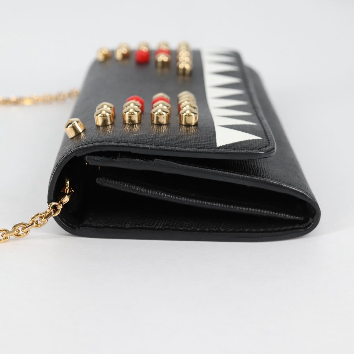 Fendi Monster Wallet on Chain Studded Leather, BLACK, LEATHER, Wallets