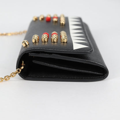 Fendi Monster Wallet on Chain Studded Leather, BLACK, LEATHER, Wallets