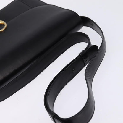 Celine Flap Shoulder Bag Leather, BLACK, LEATHER, Shoulder bag