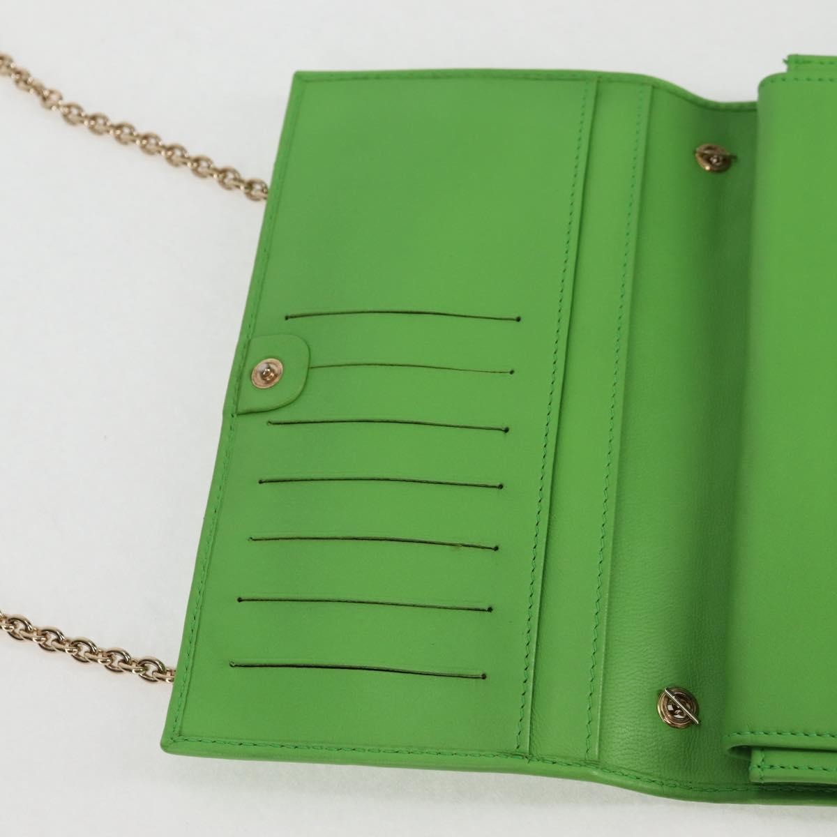Fendi Wallet on Chain Logo Embossed Leather, GREEN, LEATHER, Wallets