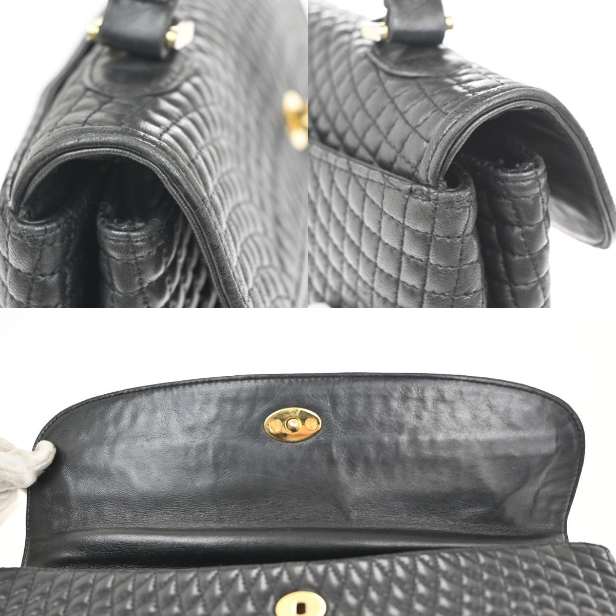 Bally Vintage Handbag Quilted Leather, BLACK, LEATHER, Handbag