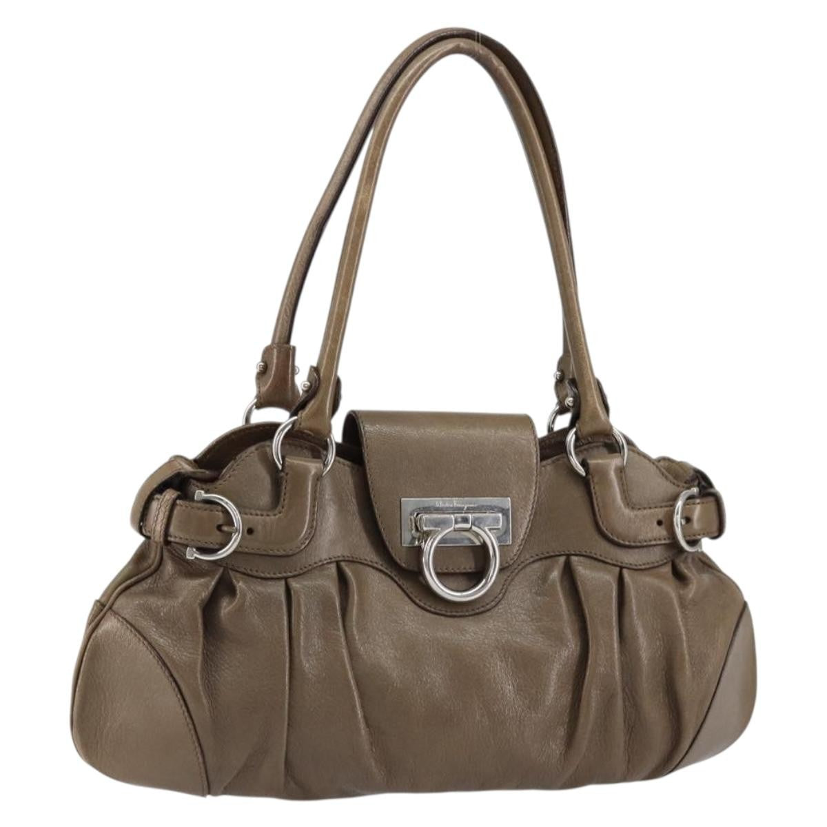 Salvatore Ferragamo Gancini handbag Leather, BROWN, LEATHER, Handbag