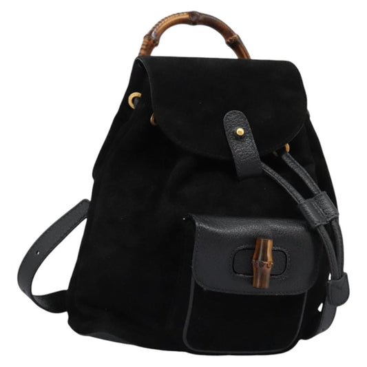 Gucci Vintage Bamboo Backpack Suede, BLACK, SUEDE, Backpack