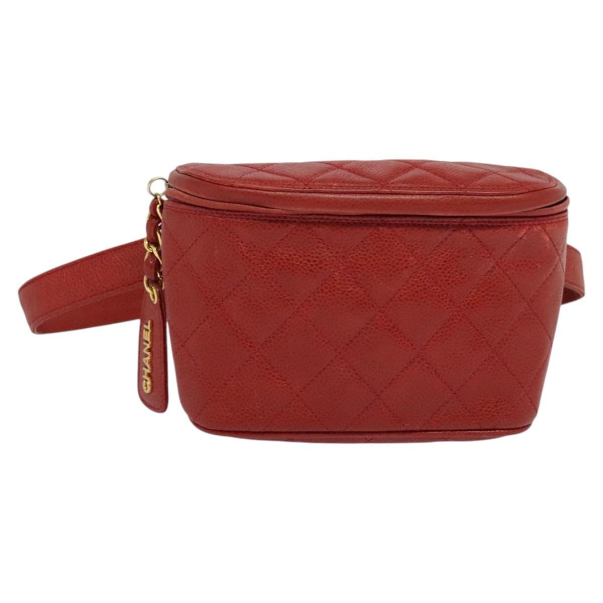 Chanel Vintage Zip Belt Bag Quilted Lambskin, RED, LEATHER, Clutche & pouche