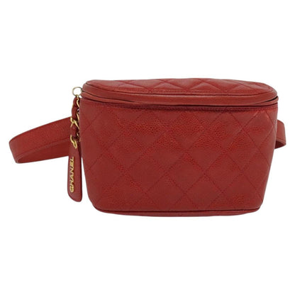 Chanel Vintage Zip Belt Bag Quilted Lambskin, RED, LEATHER, Clutche & pouche