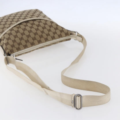 Gucci Zip Messenger Bag GG Canvas with Perforated Leather, BEIGE, CANVAS, Shoulder bag