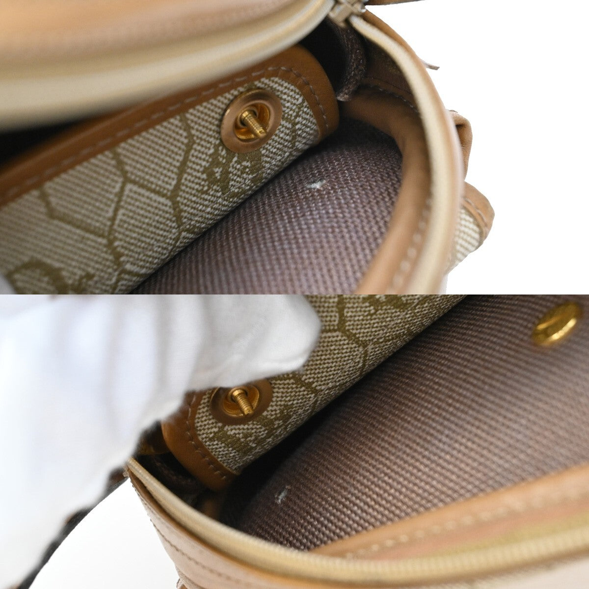 Christian Dior Vintage Honeycomb Flap Crossbody Bag Coated Canvas, BROWN, CANVAS, Crossbody bag