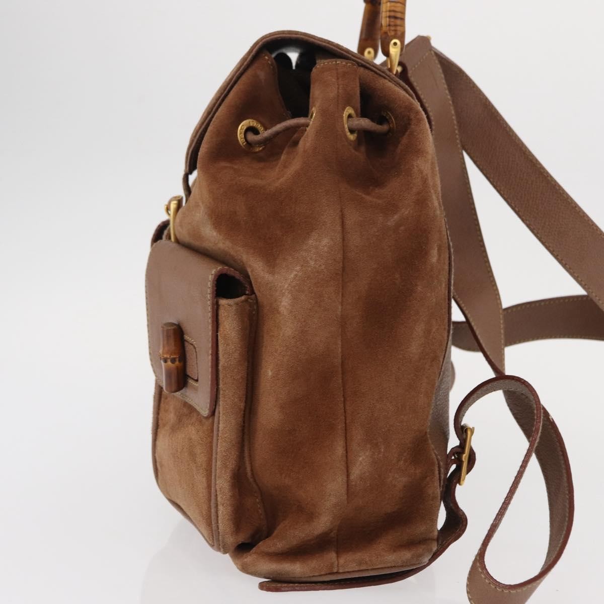 Gucci Vintage Bamboo Backpack Suede, BROWN, SUEDE, Backpack