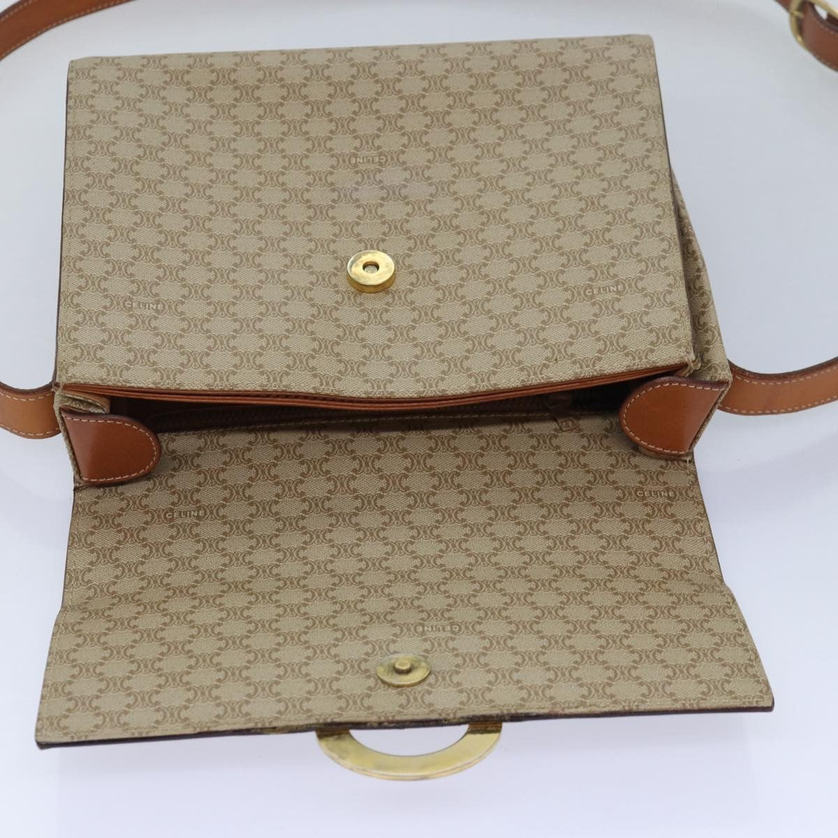 Celine Vintage Macadam Circle Logo Shoulder Bag Canvas and Leather, Beige, Canvas, Shoulder Bag