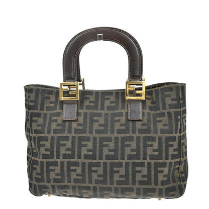 Fendi Vintage FF Handle Tote Zucca Canvas, BROWN, CANVAS, Tote bag