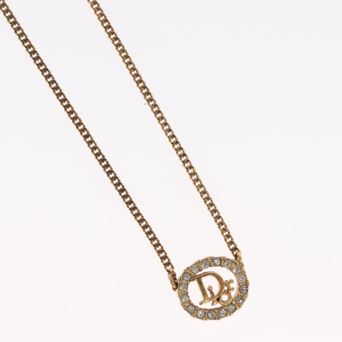 Christian Dior Vintage Logo Round Pendant Necklace Metal and Crystals, GOLD, METAL, Necklace
