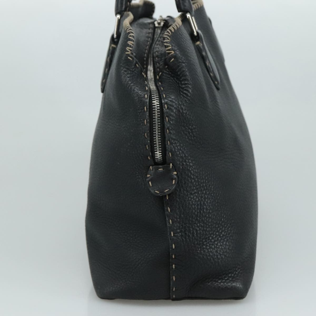 Fendi Selleria Handle Bag Embossed Leather, BLACK, LEATHER, Handbag