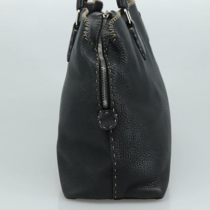 Fendi Selleria Handle Bag Embossed Leather, BLACK, LEATHER, Handbag