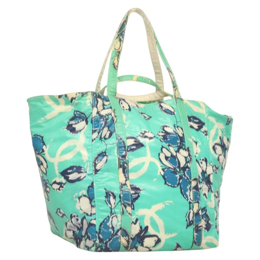 Chanel Vintage Floral Tote Nylon, GREEN, NYLON, Tote bag