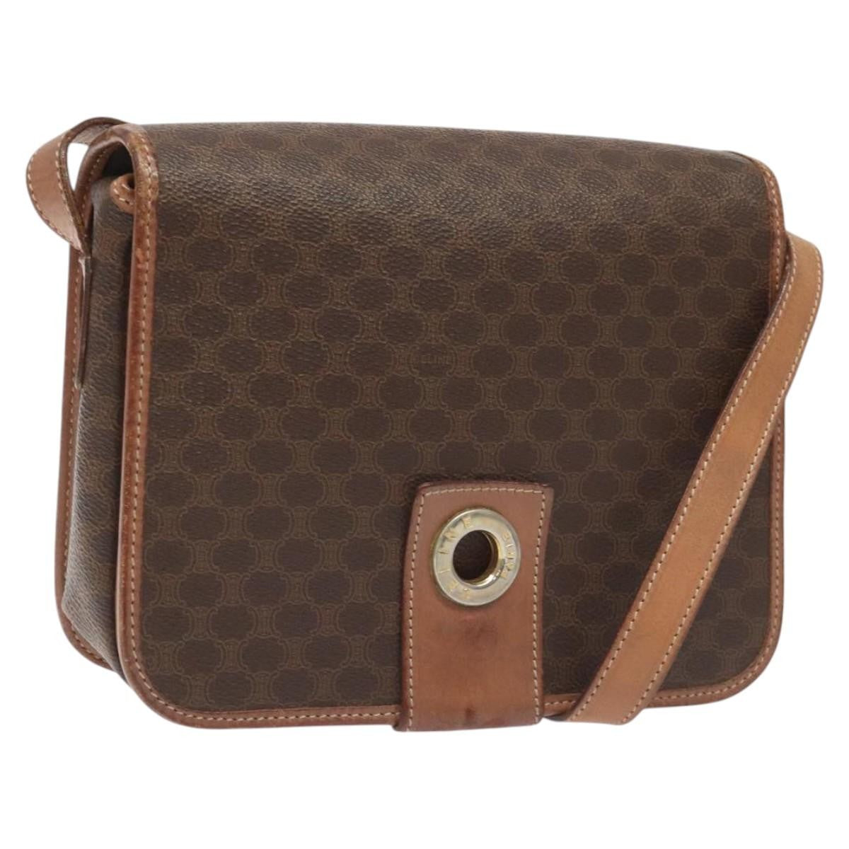 Celine Vintage Macadam Circle Logo Shoulder Bag Canvas and Leather, Brown, Canvas, Shoulder Bag