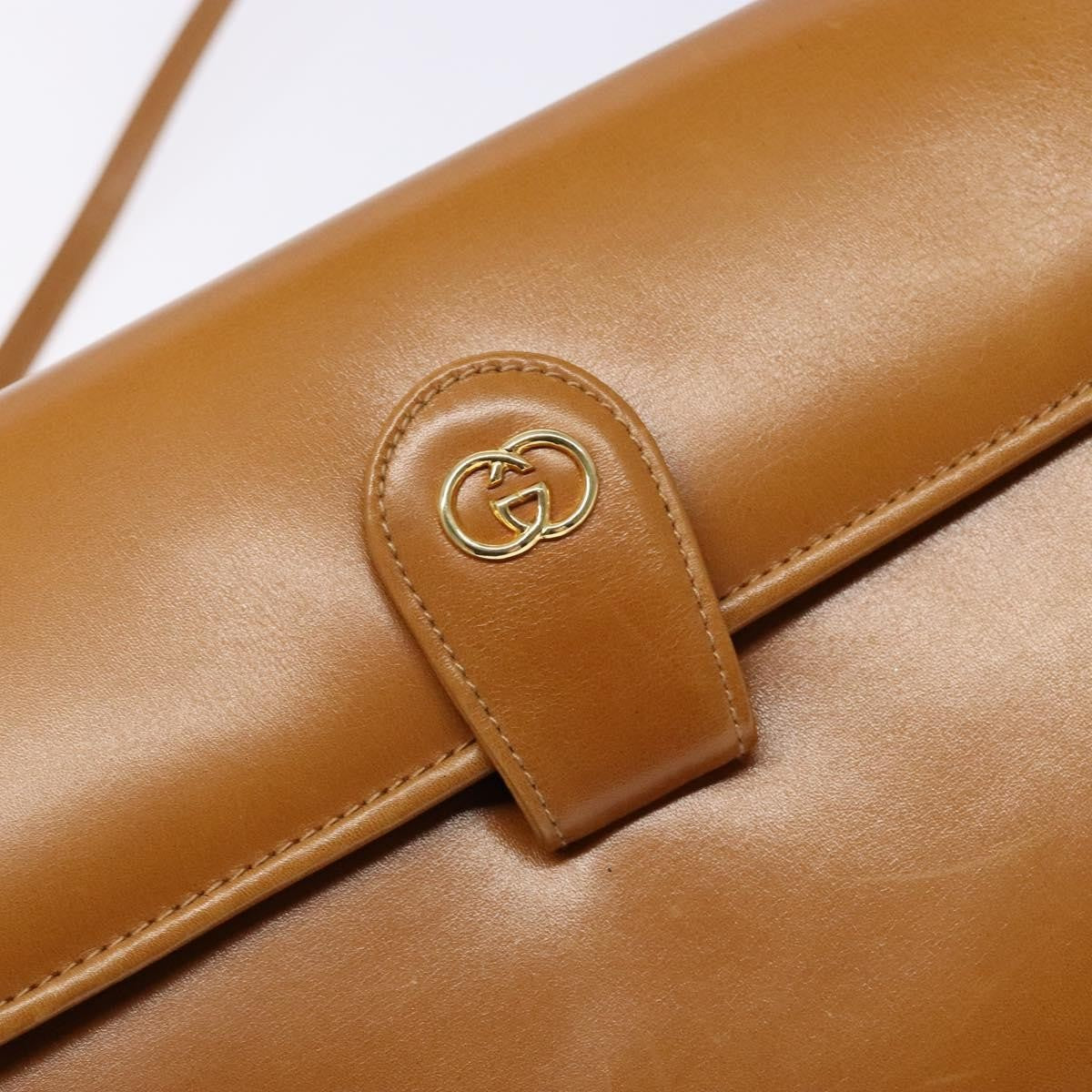 Gucci Vintage Flap Crossbody Bag Leather, BROWN, LEATHER, Shoulder bag