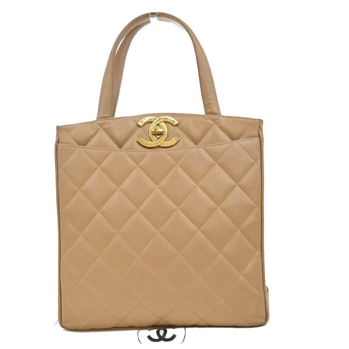 Chanel Vintage CC Lock Pocket Tote Quilted Caviar, BEIGE, LEATHER, Handbag