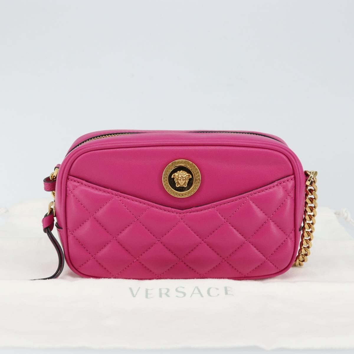 Versace Medusa Icon Front Slip Pocket Camera Bag Quilted Leather, PINK, LEATHER, Shoulder bag