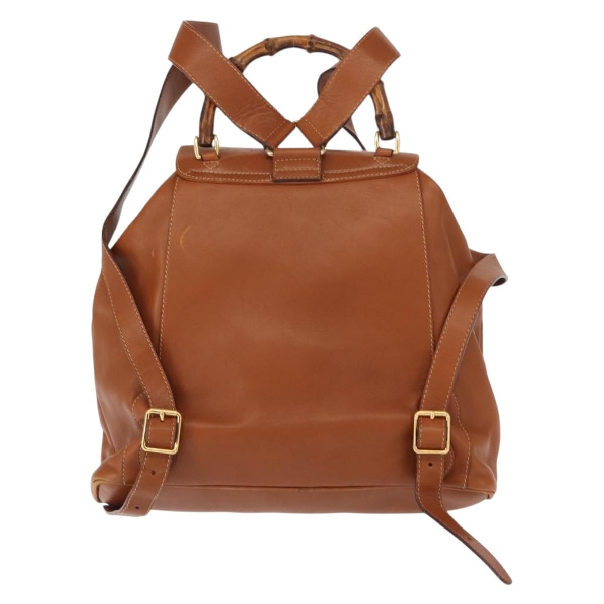 Gucci Vintage Bamboo Backpack Leather, BROWN, LEATHER, Backpack