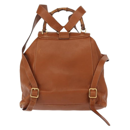 Gucci Vintage Bamboo Backpack Leather, BROWN, LEATHER, Backpack