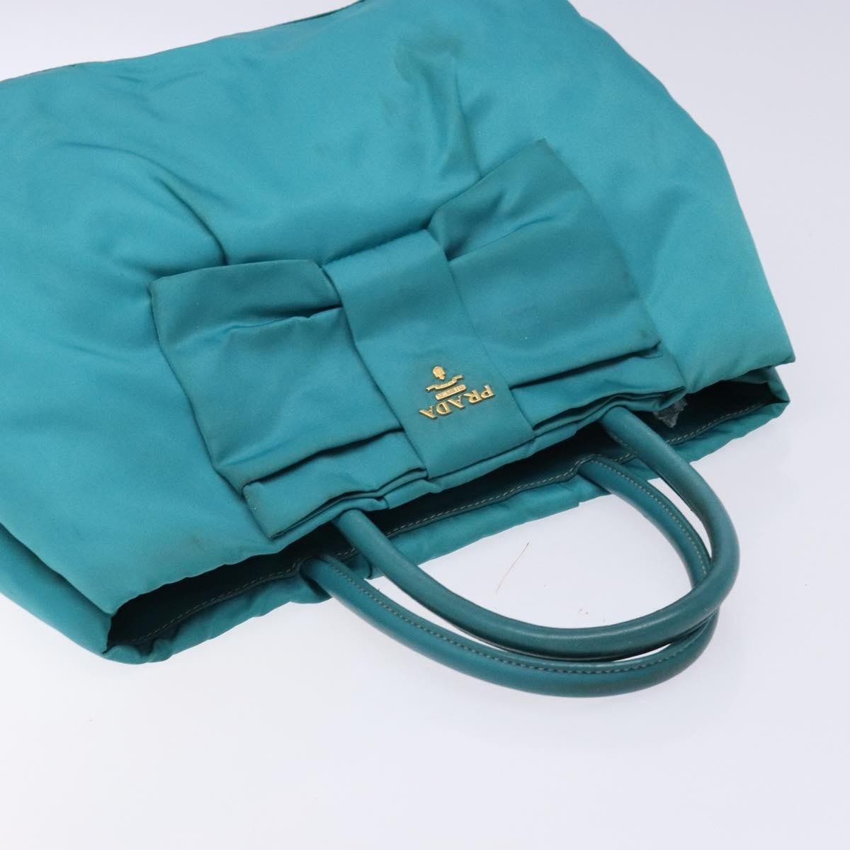 Prada Logo Bow Tote Tessuto with Leather, TURQUOISE, NYLON, Tote bag