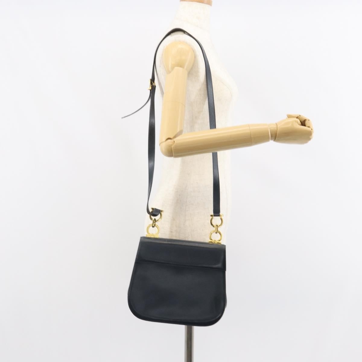 Salvatore Ferragamo Gancini Shoulder Bag Leather, NAVY, LEATHER, Shoulder bag