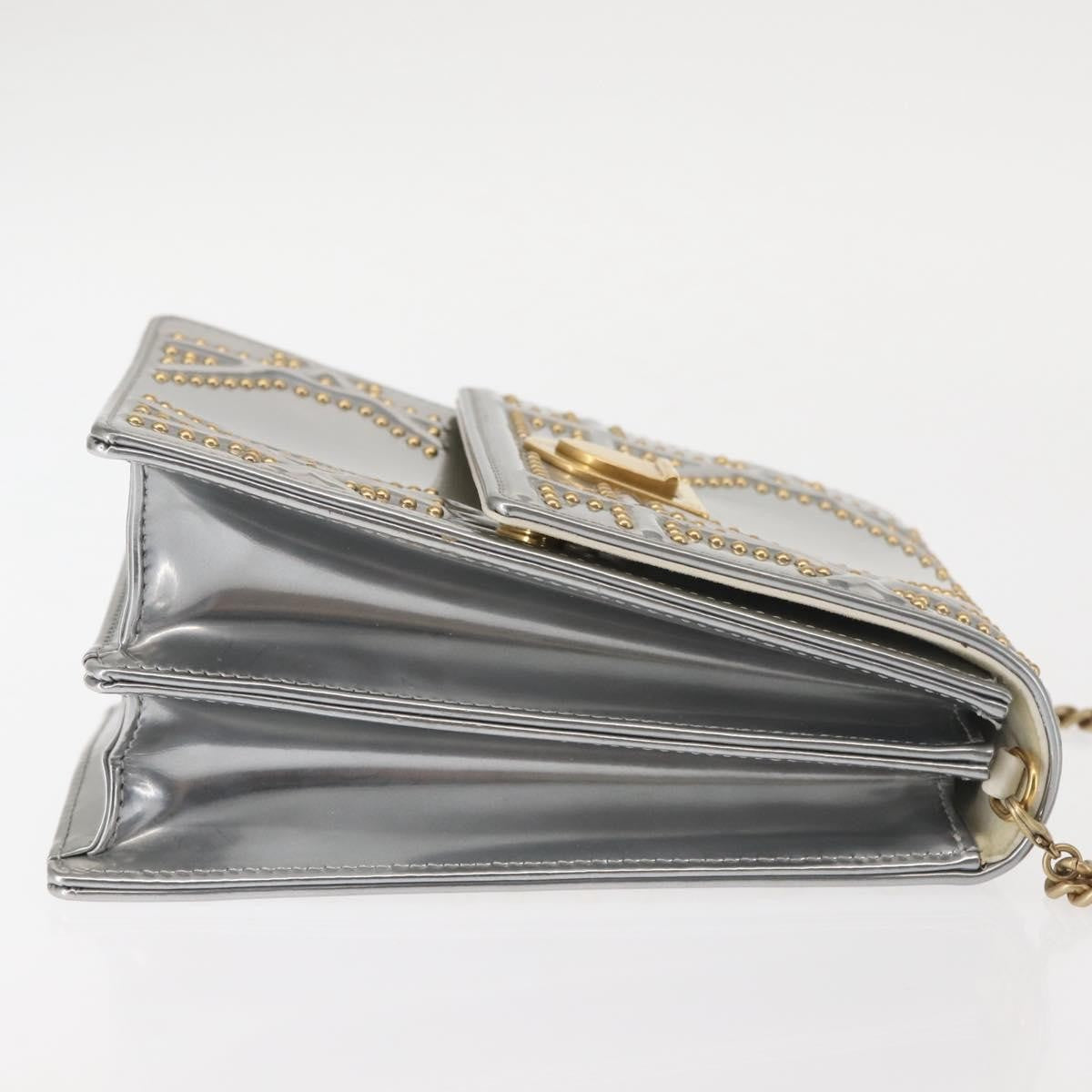 Christian Dior Ultra Matte Diorama Vertical Clutch on Chain Studded Leather, SILVER, PATENT_LEATHER, Clutche & pouche