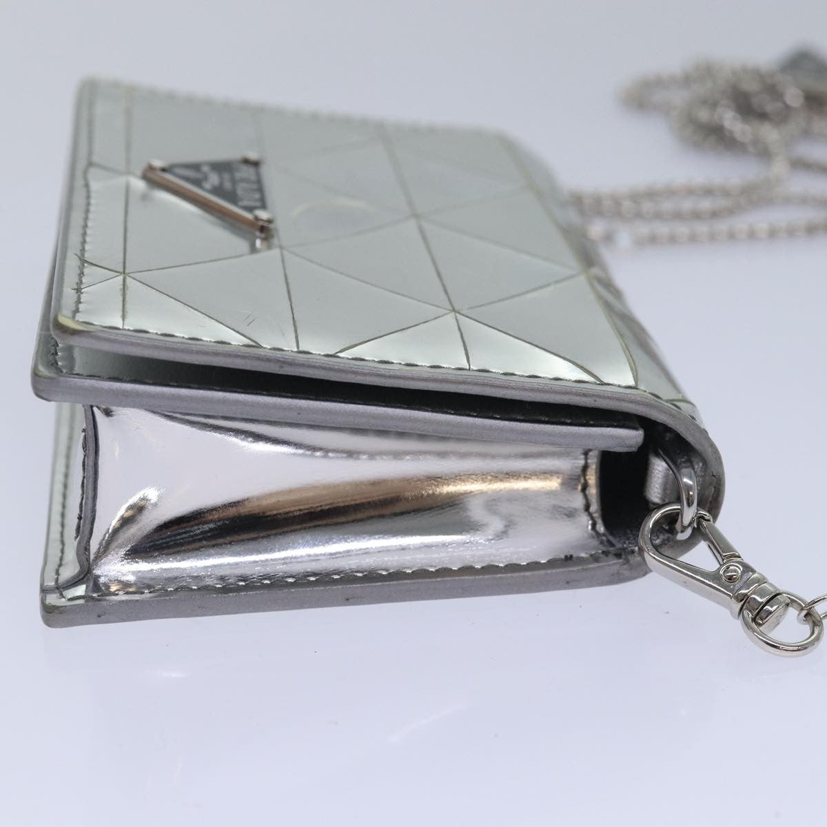 Prada Chain Wallet Embellished Leather, Silver, Leather, Wallet