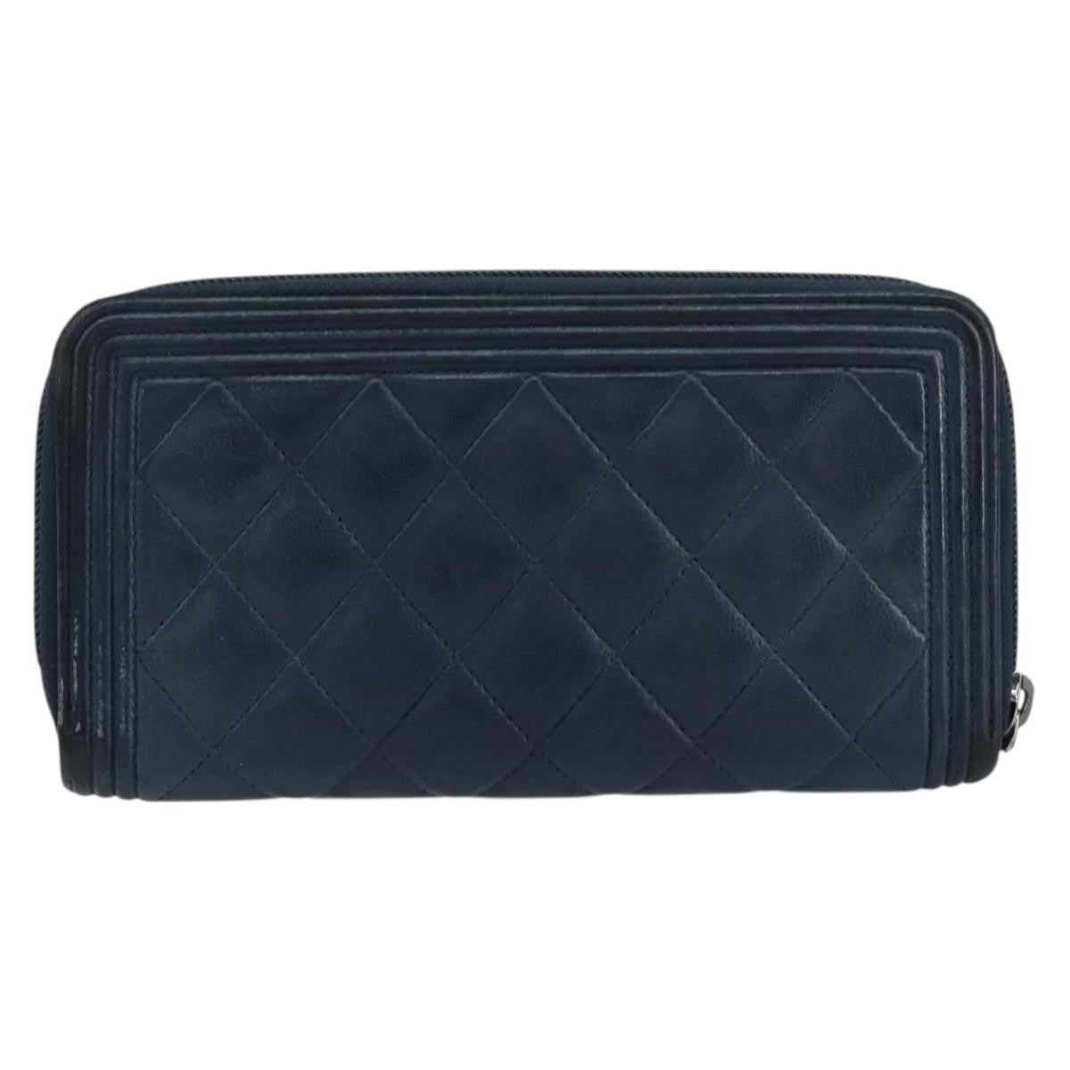 Chanel Boy Yen Wallet Quilted Lambskin, NAVY, LEATHER, Wallets