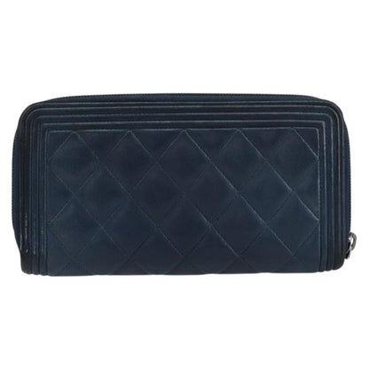 Chanel Boy Yen Wallet Quilted Lambskin, NAVY, LEATHER, Wallets