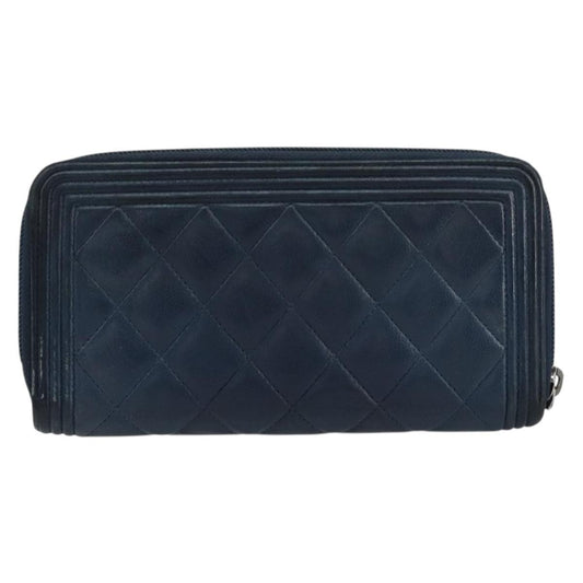 Chanel Boy Yen Wallet Quilted Lambskin, NAVY, LEATHER, Wallets