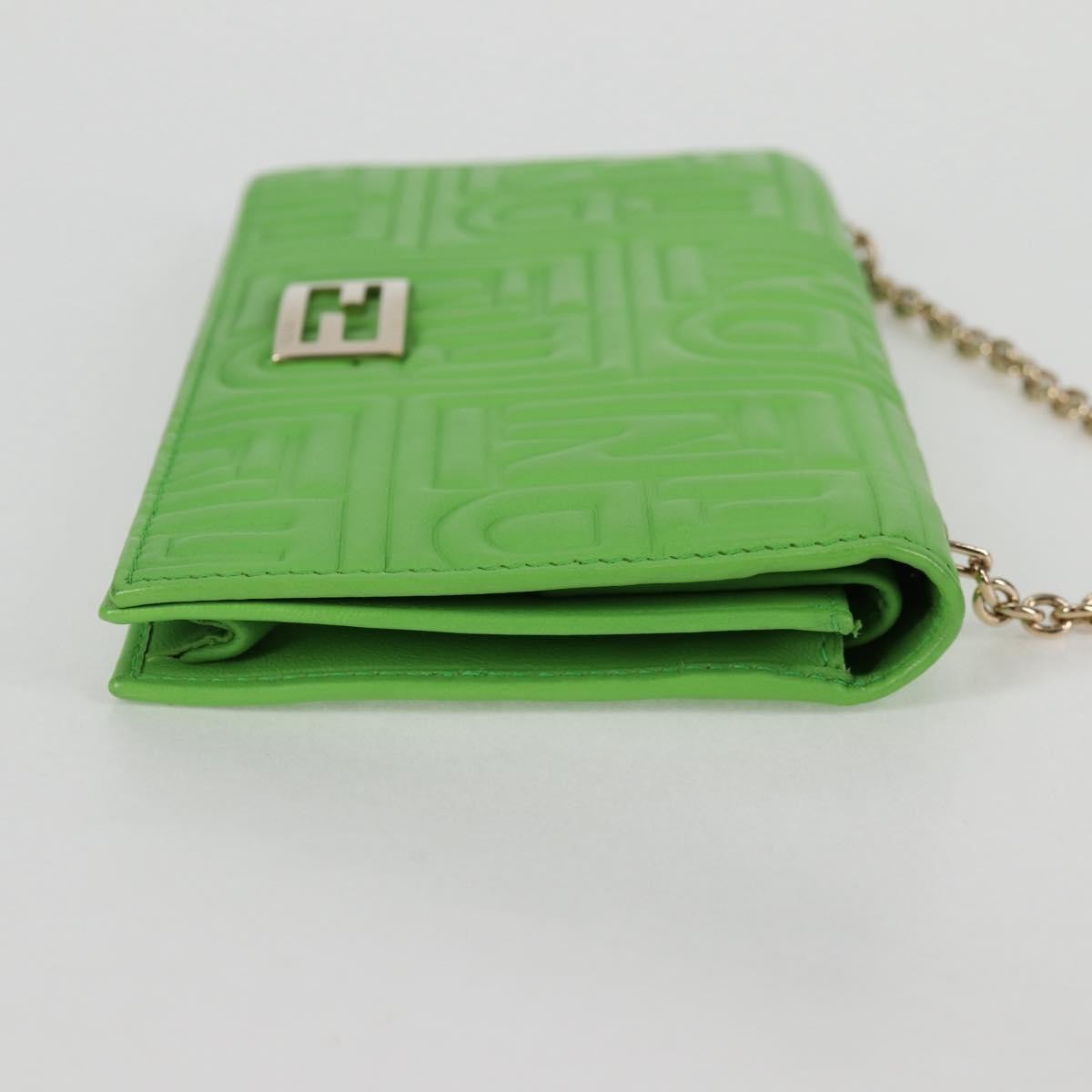 Fendi Wallet on Chain Logo Embossed Leather, GREEN, LEATHER, Wallets