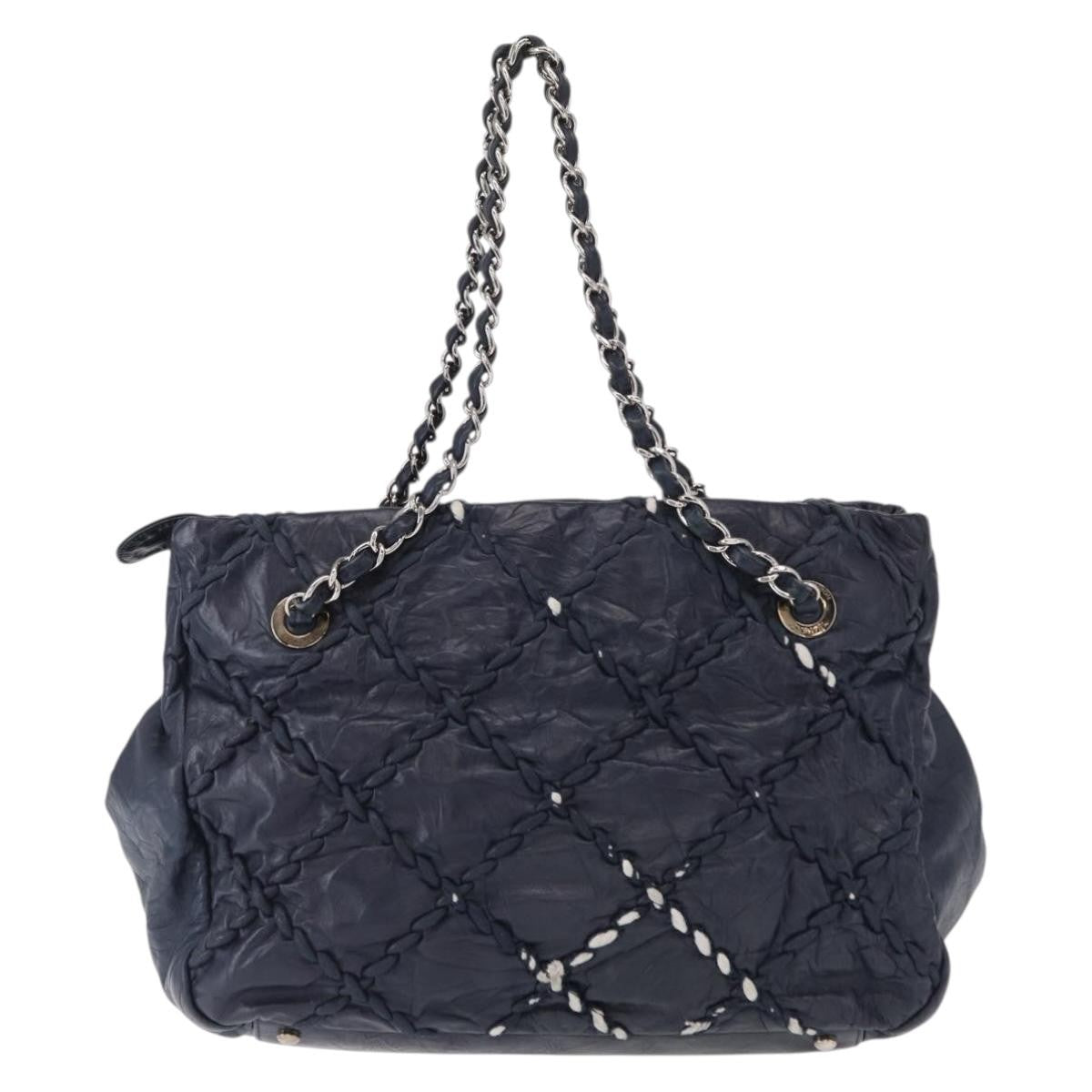 Chanel Ultra Stitch Chain Tote Quilted Calfskin, NAVY, LEATHER, Tote bag