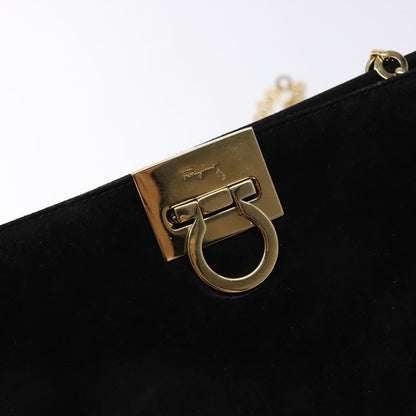 Salvatore Ferragamo Gancini Chain Shoulder Bag Suede, BLACK, SUEDE, Shoulder bag