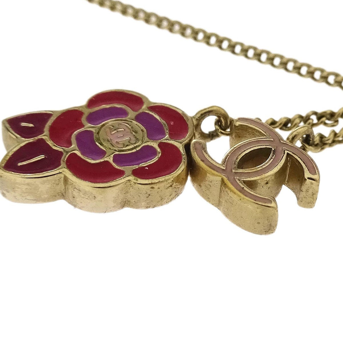 Chanel Camellia Pendant Necklace Metal with Enamel, GOLD, GOLD_PLATED, Necklace