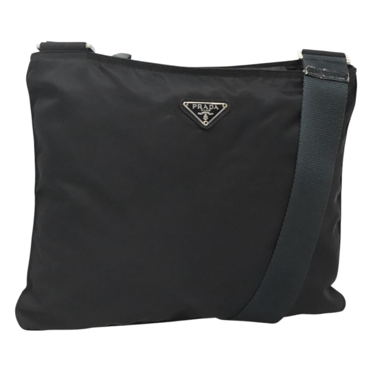 Prada Flat Messenger Bag Tessuto, BLACK, NYLON, Shoulder bag