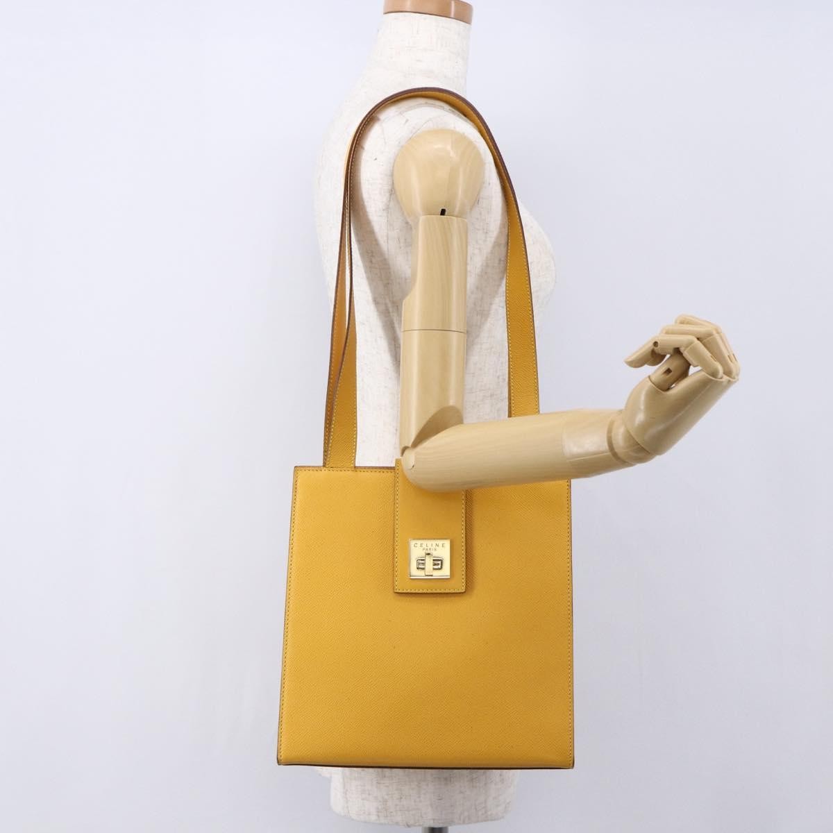 Celine Vintage Shoulder Bag Leather, YELLOW, LEATHER, Shoulder bag