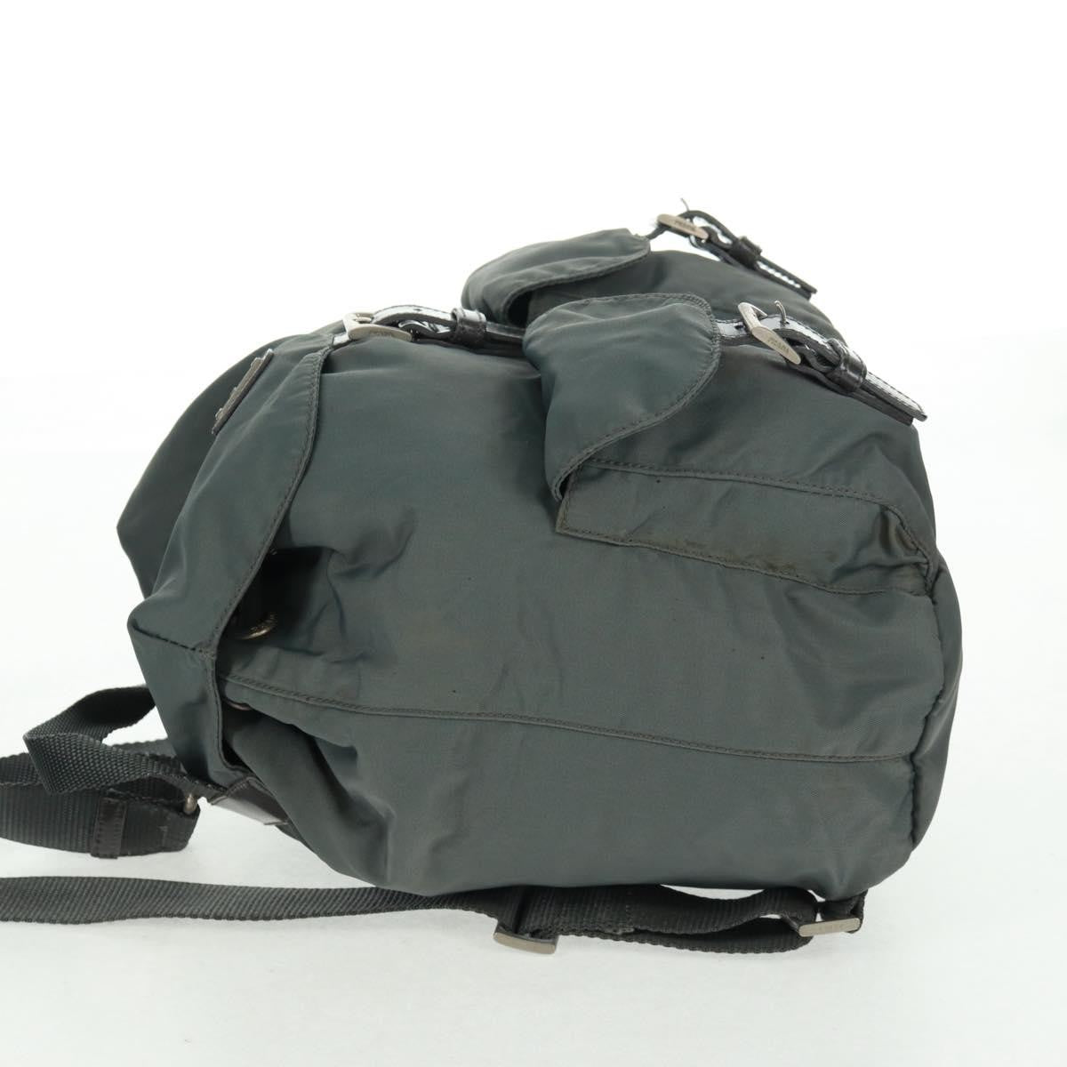 Prada Vela Double Front Pocket Backpack Tessuto with Saffiano Leather, GRAY, NYLON, Backpack