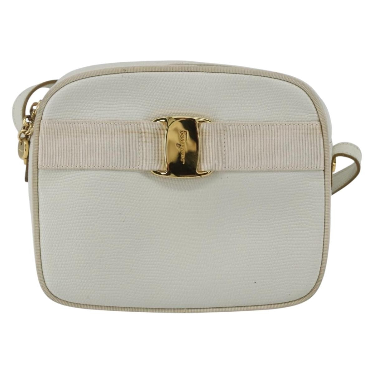 Salvatore Ferragamo Vala Shoulder Bag Leather, WHITE, LEATHER, Shoulder bag
