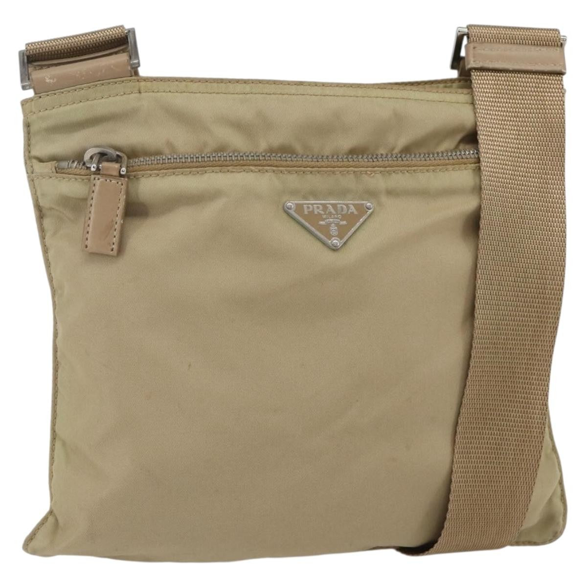 Prada Front Pocket Messenger Bag Tessuto, BEIGE, NYLON, Shoulder bag