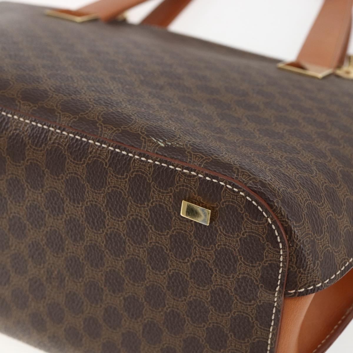 Celine Vintage Macadam Handbag Canvas and Leather, BROWN, CANVAS, Handbag