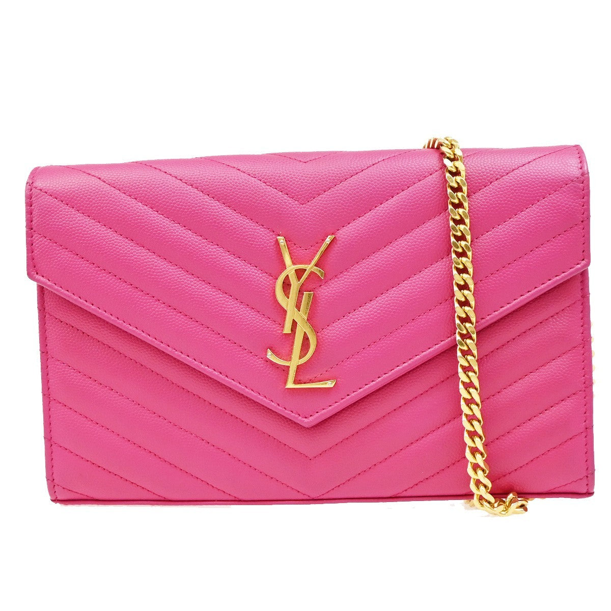 Saint Laurent Cassandra Wallet on Strap leather, PINK, LEATHER, Shoulder bag