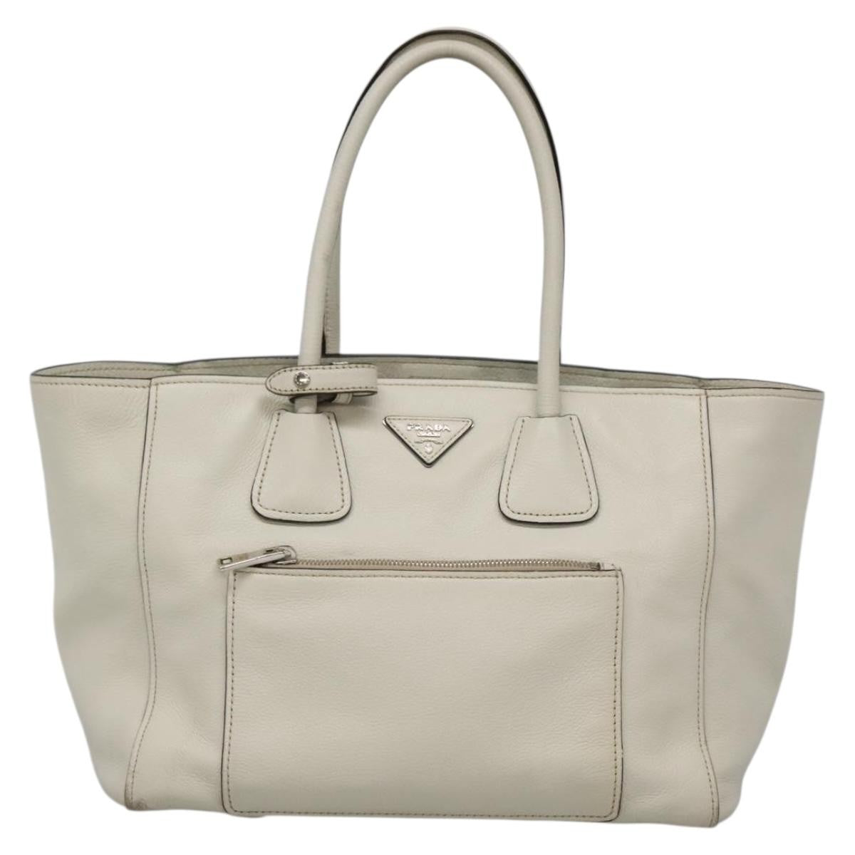 Prada Front Pocket Wing Convertible Tote Vitello Daino, WHITE, LEATHER, Tote bag