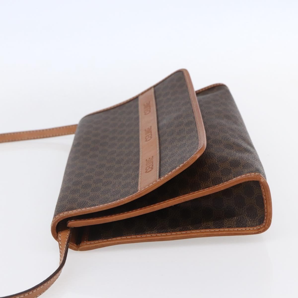 Celine Vintage Macadam Shoulder Bag Canvas and Leather, BROWN, PVC, Shoulder bag