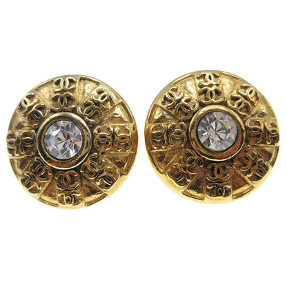 Chanel CC Round Earrings Metal and Crystal, GOLD, GOLD_PLATED, Earrings
