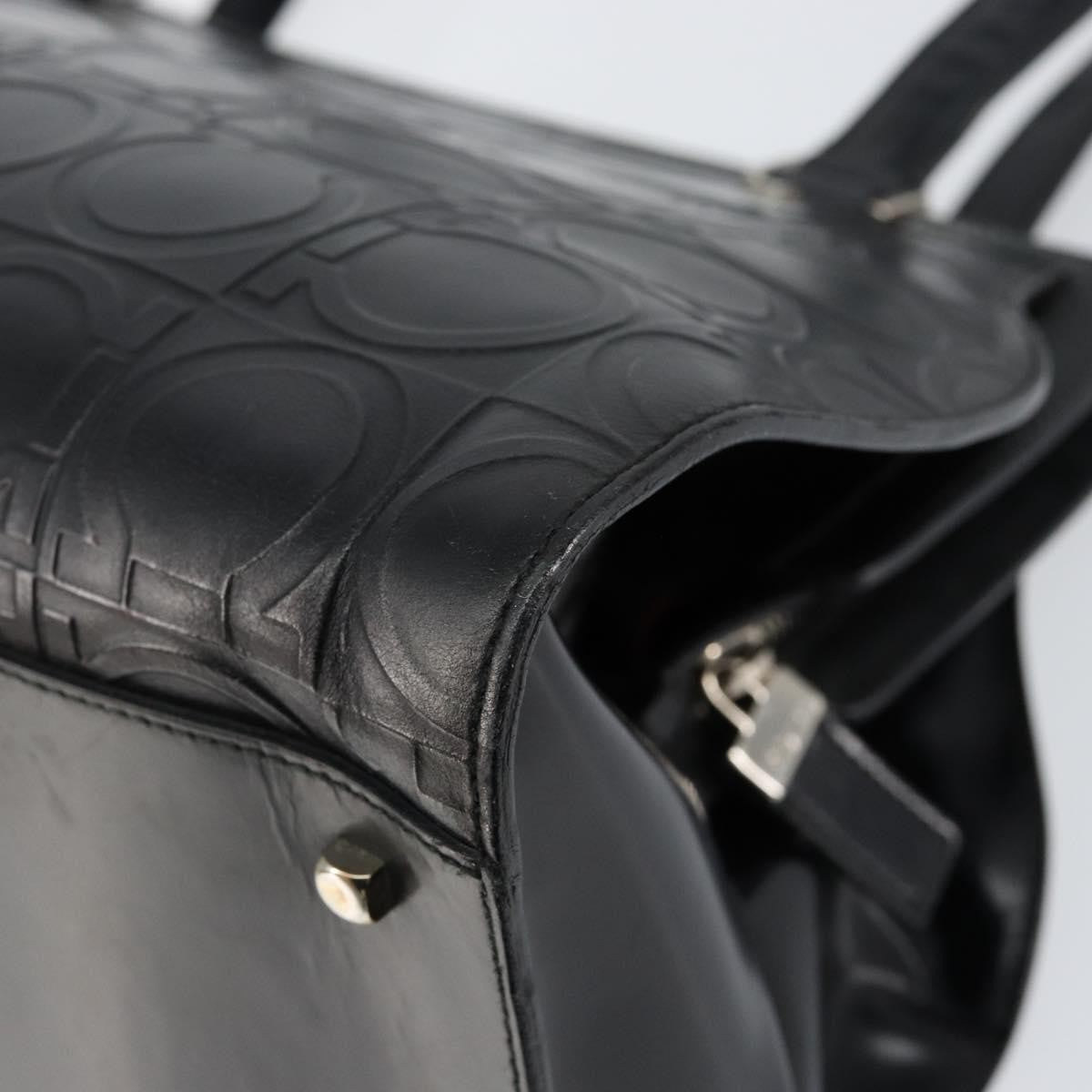 Salvatore Ferragamo Gancini Tote Leather, BLACK, LEATHER, Tote bag