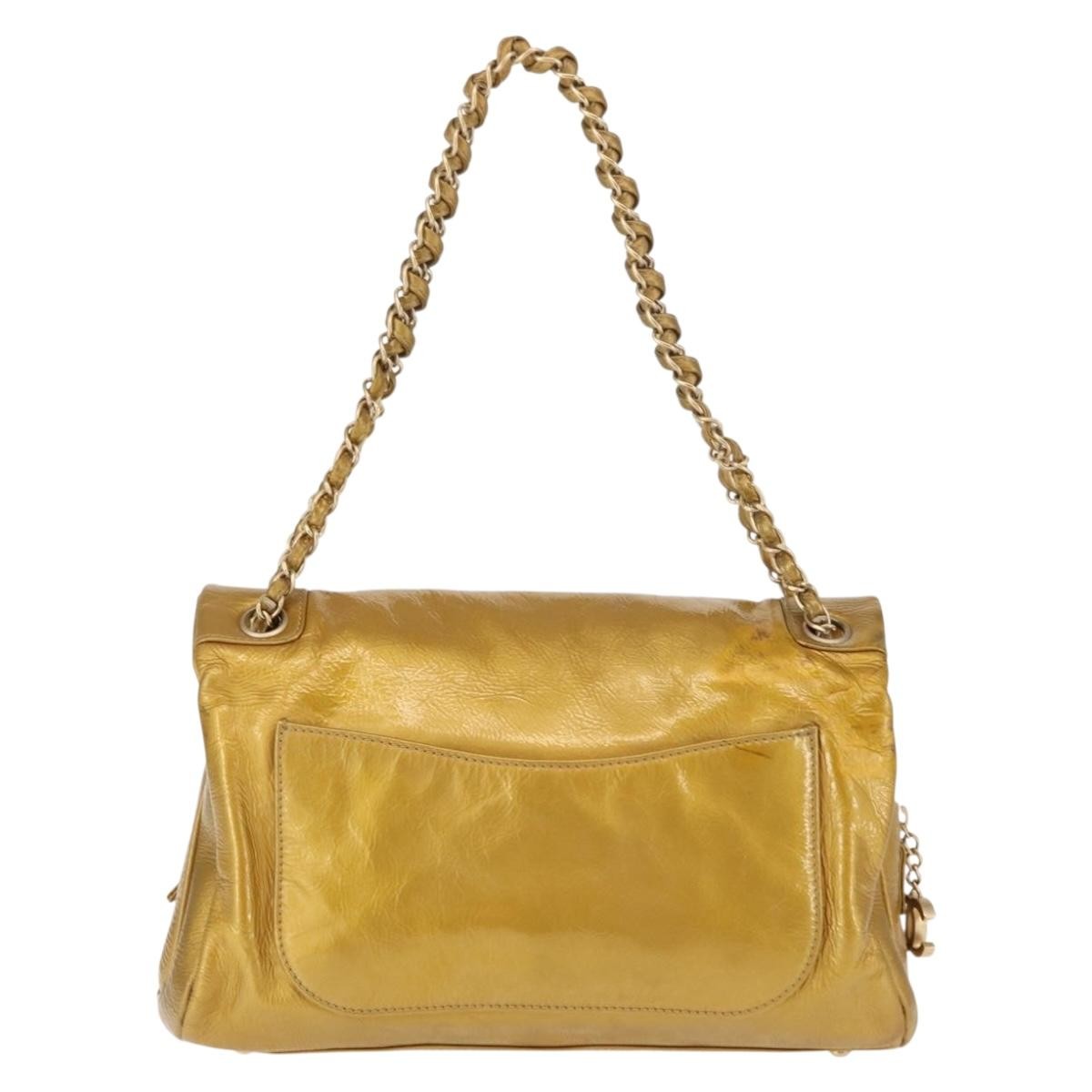 Chanel Luxe Ligne Flap Bag Patent, GOLD, LEATHER, Handbag