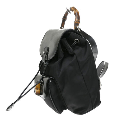 Gucci Vintage Bamboo Backpack Nylon and Patent Leather, BLACK, NYLON, Backpack