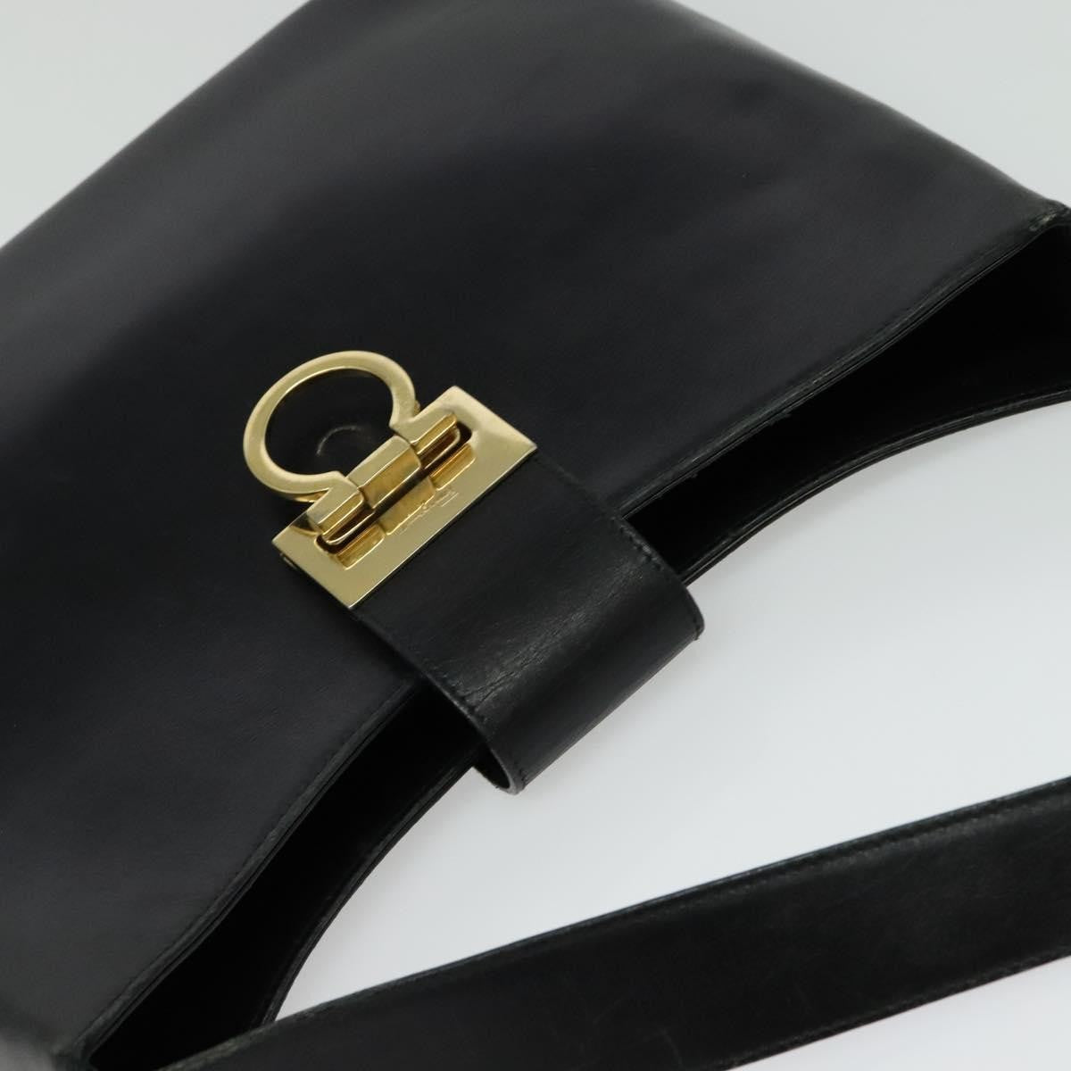 Salvatore Ferragamo Gancini Shoulder Bag Leather, BLACK, LEATHER, Shoulder bag
