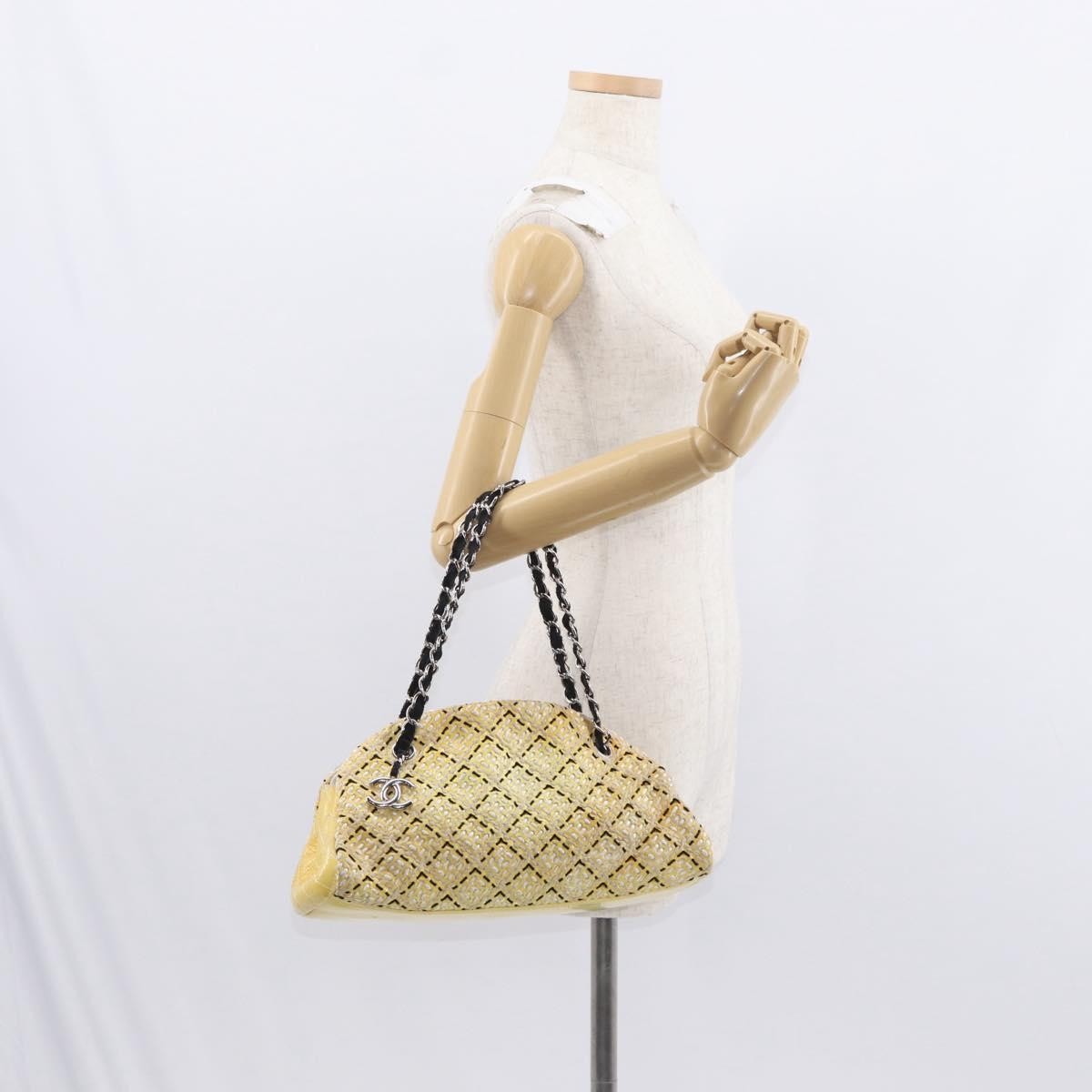 Chanel Just Mademoiselle Bag Woven Stitch Patent, YELLOW, PATENT_LEATHER, Shoulder bag